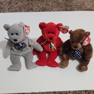 TY Beanie Babies Bear Lot, Nascar Jimmy Johnson, Red, Osito, And Brown Hero